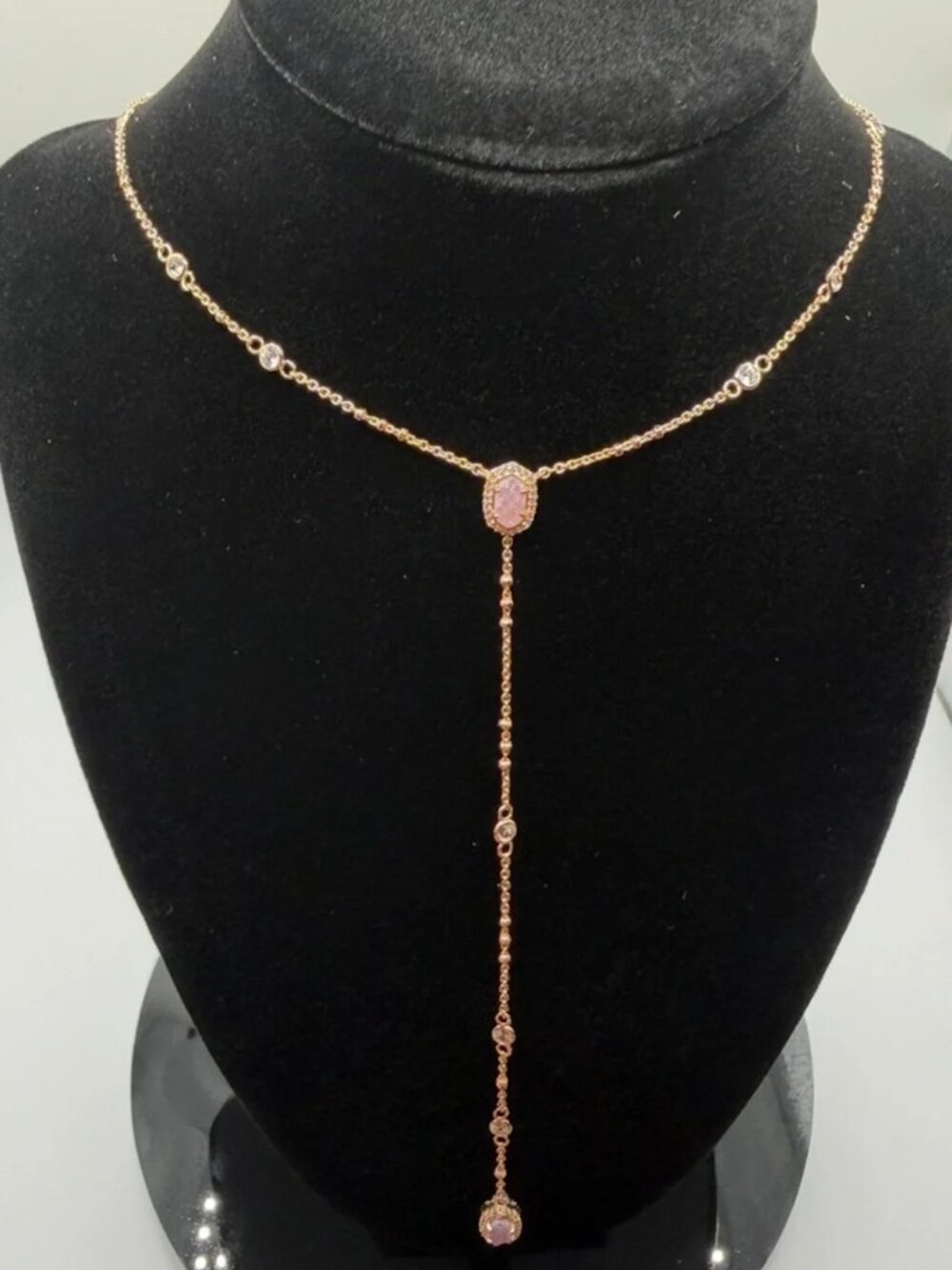 Kendra Scott Claudia Lariat Necklace Rose Gold Iridescent Drusy CZ Retired